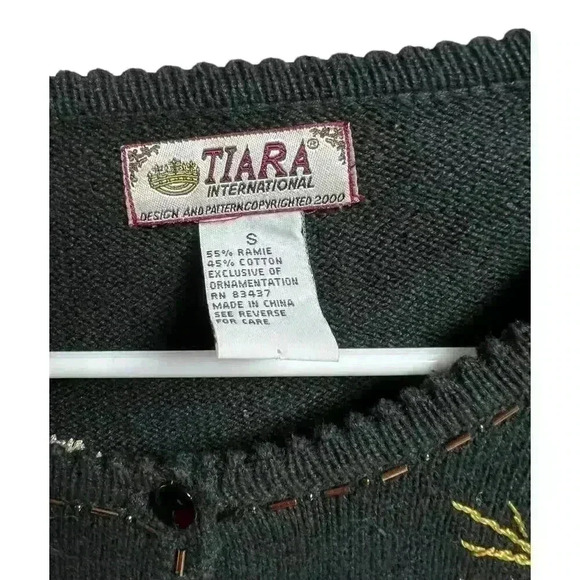 Tiara International Sweater Cardigan Small Black Embroidery Beaded - Picture 2 of 13